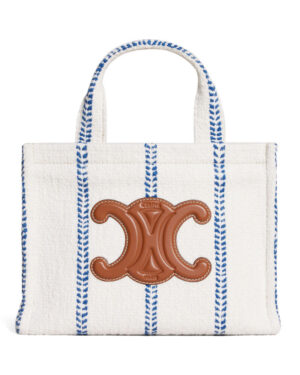 Celine Small Cabas Thais In Striped Textile And Calfskin Cream