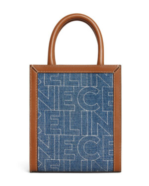 Celine Mini Vertical Cabas Celine In Denim With Celine All-Over Print Blue