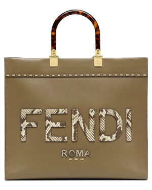 Fendi Sunshine Medium Leather And Elaphe Shopper 8BH386 Khaki