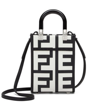 Fendi Mini Sunshine Shopper Two-tone printed leather Fendi Roma Capsule Mini-bag 8BS051 Black