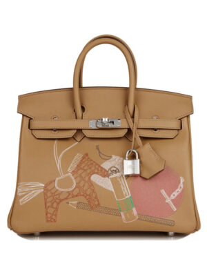 Hermes Birkin 25 In & Out Biscuit Swift Palladium Hardware Coffee