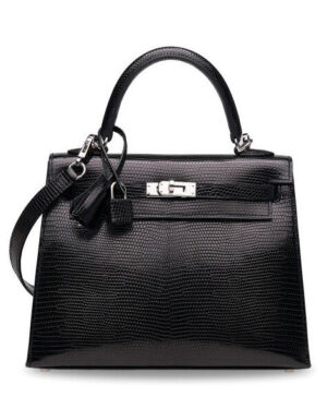 Hermes Kelly Lizard 25 Bag Black
