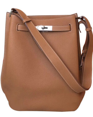 Hermes So Kelly Bag 22 Togo Leather Light Coffee