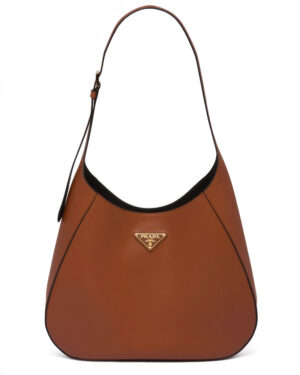 Prada Large Leather Shoulder Bag With Topstitching 1BC181 Coffee