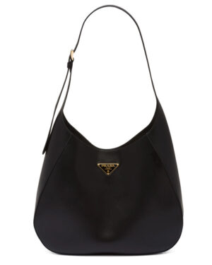 Prada Large Leather Shoulder Bag With Topstitching 1BC181 Black