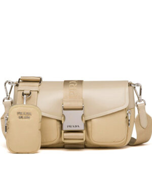 Prada Pocket Nylon And Brushed Leather Bag 1BA896 Apricot