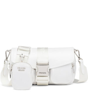 Prada Pocket Nylon And Brushed Leather Bag 1BA896 Cream