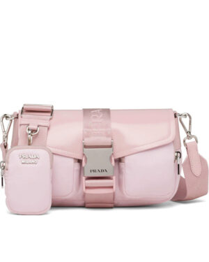 Prada Pocket Nylon And Brushed Leather Bag 1BA896 Pink