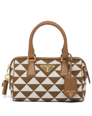 Prada Symbole Embroidered Jacquard Fabric Top-handle Bag Coffee