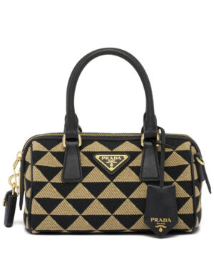 Prada Symbole Embroidered Jacquard Fabric Top-handle Bag Black