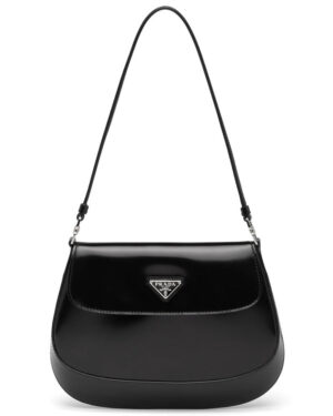 Prada Cleo brushed leather shoulder bag with flap 1BD311 Black