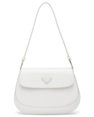 Prada Cleo brushed leather shoulder bag with flap 1BD311 White