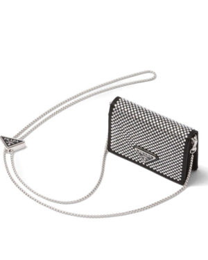 Prada Cardholder With Shoulder Strap And Crystals Black