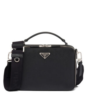 Prada Medium Prada Brique Saffiano Leather Bag 2VH069 Black