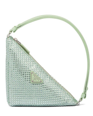Prada Crystal-studded Satin Pouch 1NQ044 Green