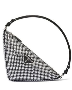Prada Crystal-studded Satin Pouch 1NQ044 Black