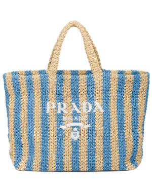 Prada Large Raffia Tote Bag Blue