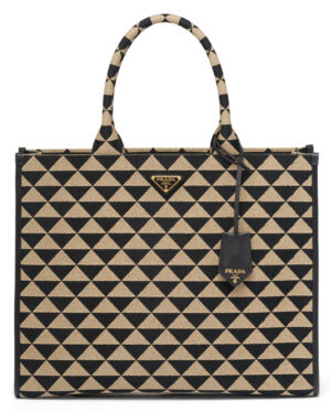 Prada Large Symbole Jacquard Fabric Handbag Black