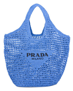 Prada Raffia Tote Bag Blue