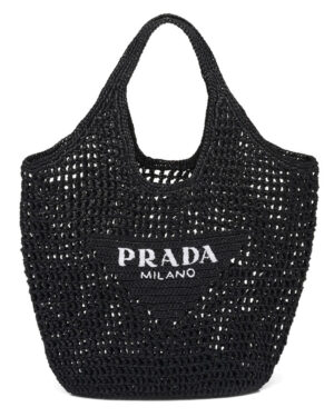 Prada Raffia Tote Bag Black