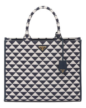 Prada Large Prada Symbole Jacquard Fabric Handbag Blue