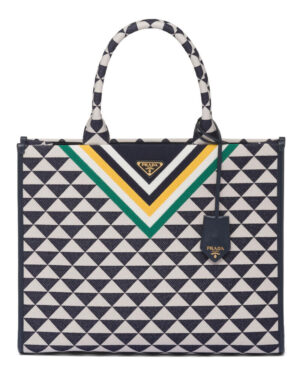 Prada Symbole Jacquard Fabric Handbag Dark Blue