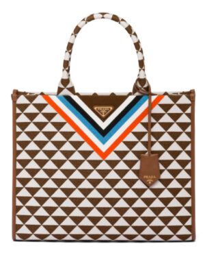 Prada Symbole Jacquard Fabric Handbag Coffee