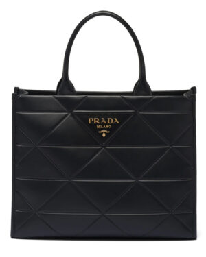 Prada Large Leather Prada Symbole Bag With Topstitching 1BA377 Black