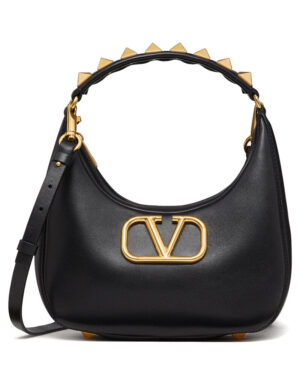 Valentino Stud Sign Calfskin Hobo Bag Black