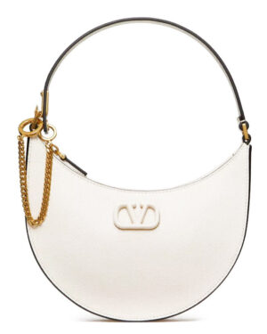 Valentino Logo Signature Mini Hobo Bag In Shiny Calfskin Cream