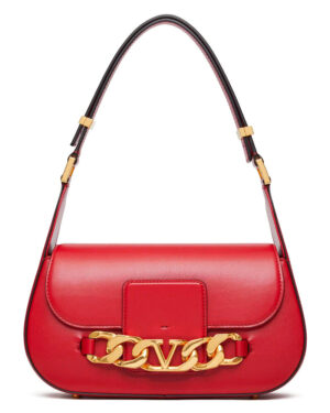 Valentino Vlogo Chain Shoulder Bag In Calfskin Red