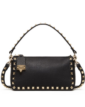 Valentino Small Rockstud Grainy Calfskin Crossbody Bag Black