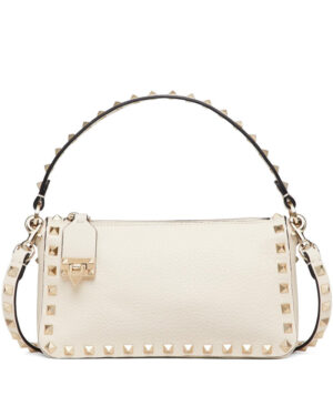 Valentino Small Rockstud Grainy Calfskin Crossbody Bag Cream