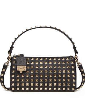 Valentino Small Rockstud Grainy Calfskin Crossbody Bag With All-Over Studs Black