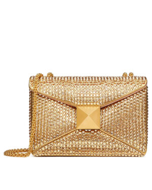 Valentino One Stud Embroidered Bag With Chain Golden