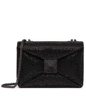 Valentino One Stud Embroidered Bag With Chain Black