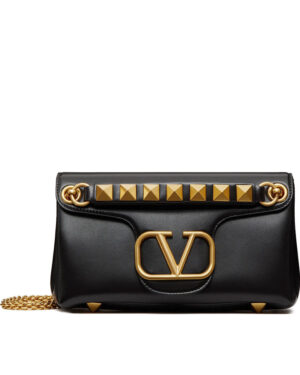 Valentino Stud Sign Nappa Shoulder Bag Black