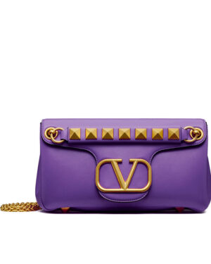 Valentino Stud Sign Nappa Shoulder Bag Purple