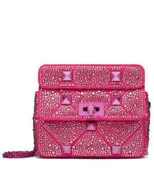 Valentino Small Roman Stud The Shoulder Bag And Chain With Sparkling Embroidery Peachblow