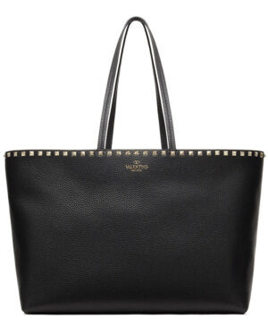 Valentino Large Calfskin Leather Rockstud Shopping Bag Black