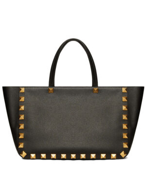 Valentino Roman Stud Grainy Calfskin Tote Bag Black