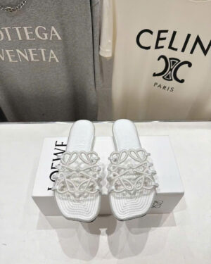 Loewe Petal Anagram Slide Embroidered Canvas