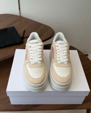 Celine Block Wedge Sneakers in Calfskin and Suede Women's Shoes