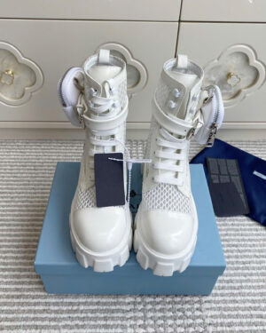 Prada Mesh Detachable-Pouch Combat Boots 5.5cm