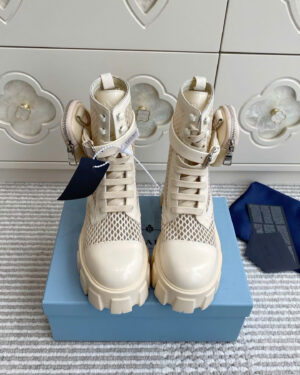Prada Mesh Detachable-Pouch Combat Boots 5.5cm