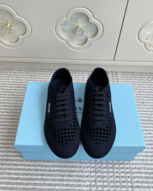 Prada Collapse Crochet Knit Sneakers in Ivory Women's Shoes