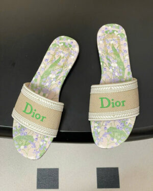 Dior Dway Slide in Embroidered Cotton and Multicolor
