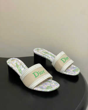 Dior Dway Heeled in Embroidered Cotton and Multicolor 4cm