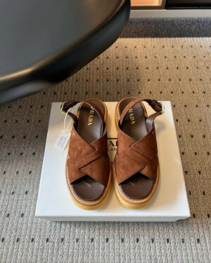 Prada Suede Crisscross Platform Sandals 5.5cm