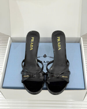 Prada Saffiano Leather Bow Slide Sandals 5.5cm